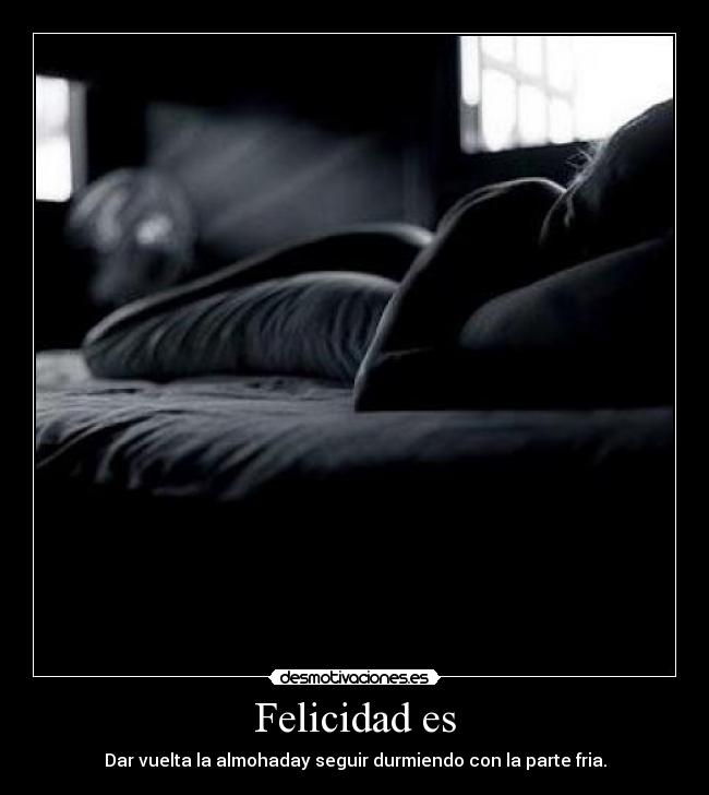 Felicidad es - Dar vuelta la almohaday seguir durmiendo con la parte fria.