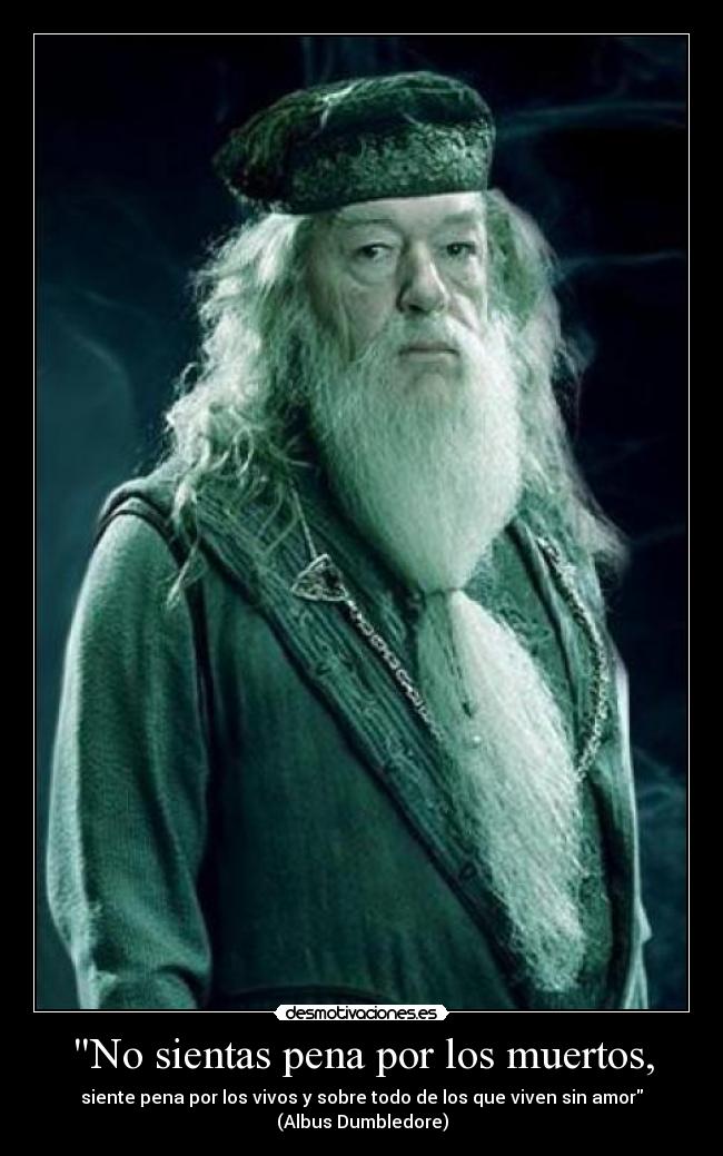 No sientas pena por los muertos, - siente pena por los vivos y sobre todo de los que viven sin amor
(Albus Dumbledore)