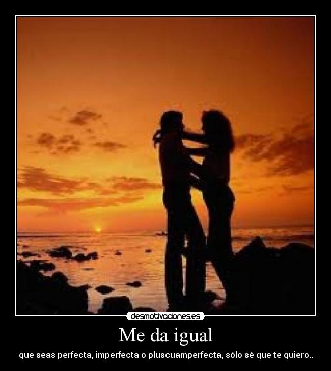 Me da igual - que seas perfecta, imperfecta o pluscuamperfecta, sólo sé que te quiero..