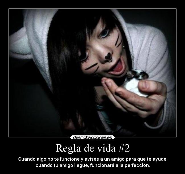 Regla de vida #2 - Cuando algo no te funcione y avises a un amigo para que te ayude,
cuando tu amigo llegue, funcionará a la perfección.