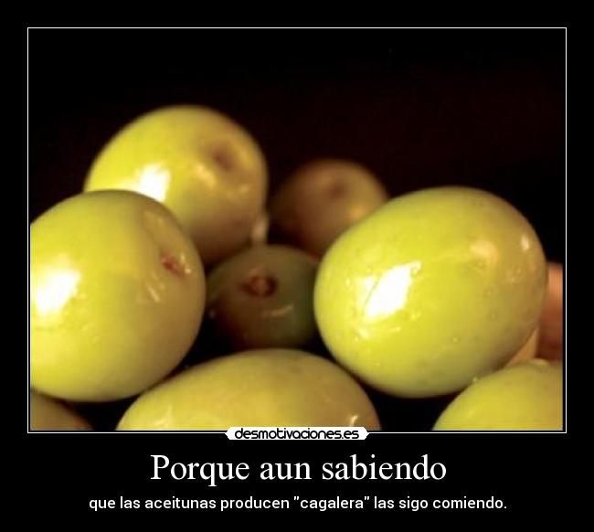 Porque aun sabiendo - que las aceitunas producen cagalera las sigo comiendo.