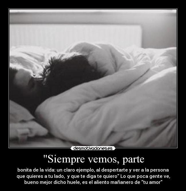 Siempre vemos, parte - bonita de la vida: un claro ejemplo, al despertarte y ver a la persona
que quieres a tu lado,  y que te diga te quiero Lo que poca gente ve,
bueno mejor dicho huele, es el aliento mañanero de tu amor