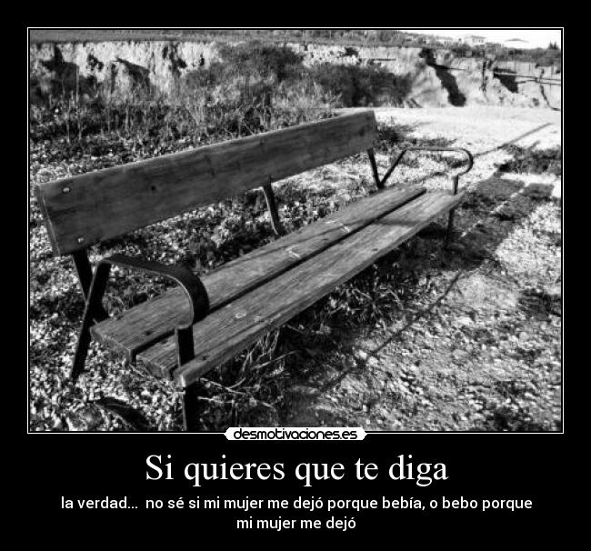 Si quieres que te diga - la verdad... no sé si mi mujer me dejó porque bebía, o bebo porque mi mujer me dejó