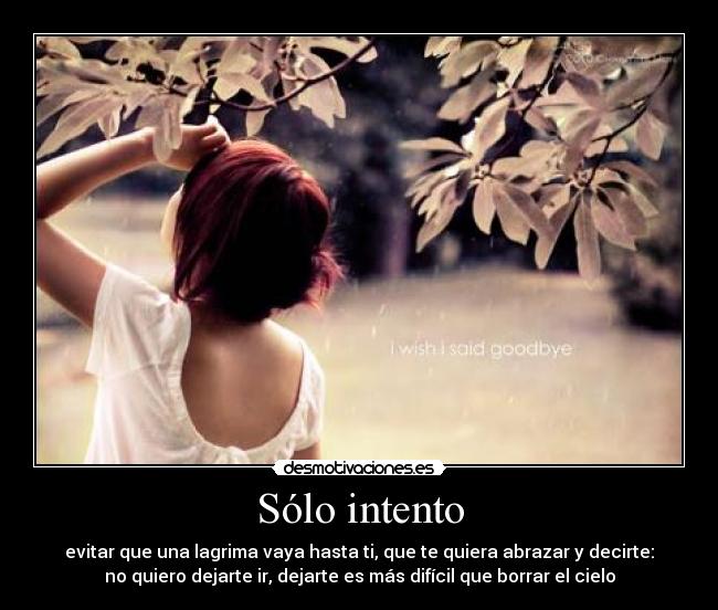 Sólo intento - evitar que una lagrima vaya hasta ti, que te quiera abrazar y decirte:
no quiero dejarte ir, dejarte es más difícil que borrar el cielo