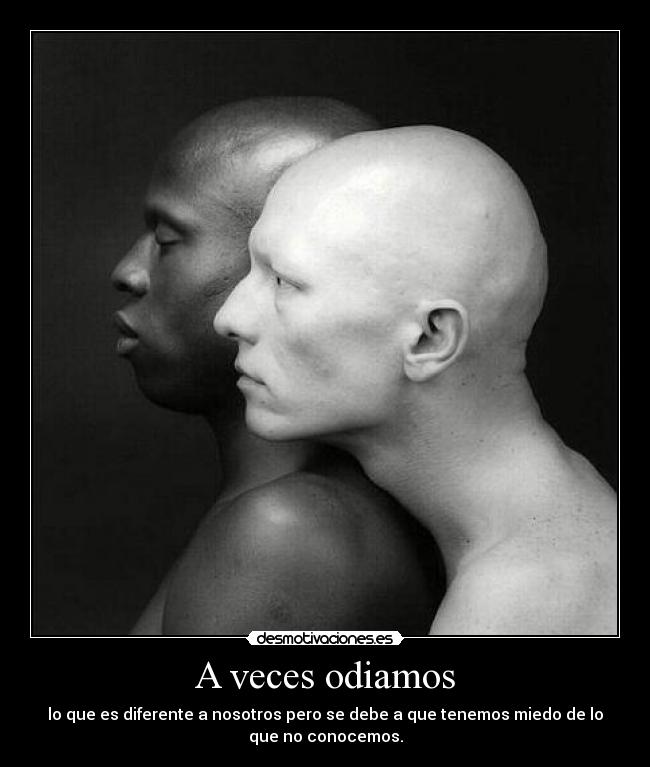 A veces odiamos - lo que es diferente a nosotros pero se debe a que tenemos miedo de lo
que no conocemos.