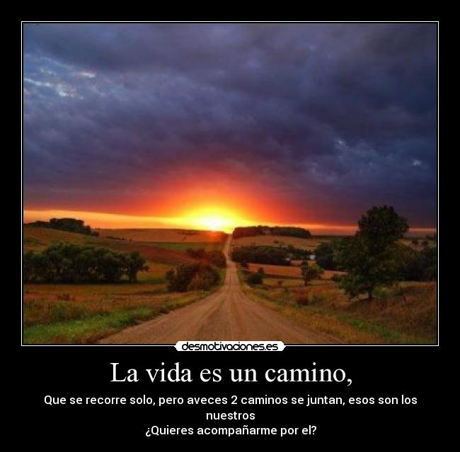 La vida es un camino, - Que se recorre solo, pero aveces 2 caminos se juntan, esos son los nuestros
¿Quieres acompañarme por el?