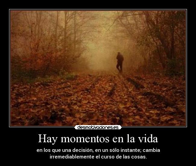 Hay momentos en la vida - en los que una decisión, en un sólo instante; cambia
irremediablemente el curso de las cosas.