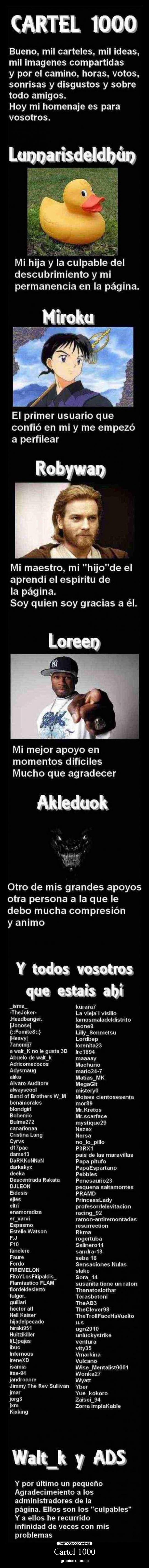 Cartel 1000 - gracias a todos