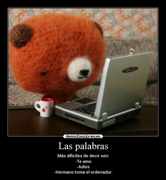 Las palabras - Más difíciles de decir son:
-Te amo
-Adiós
-Hermano toma el ordenador.