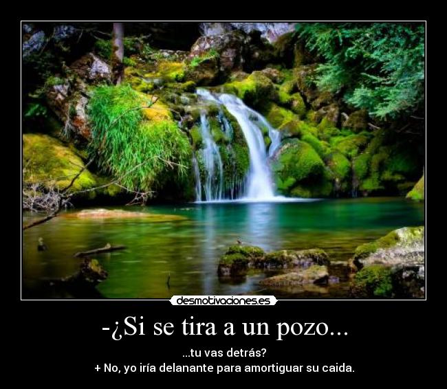 -¿Si se tira a un pozo... - ...tu vas detrás?
+ No, yo iría delanante para amortiguar su caida.