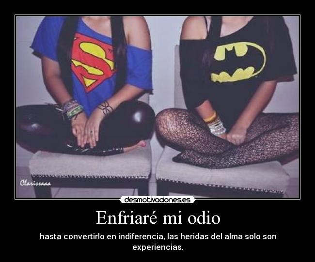 Enfriaré mi odio - hasta convertirlo en indiferencia, las heridas del alma solo son experiencias.