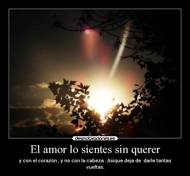 El amor lo sientes sin querer - y con el corazón , y no con la cabeza . Asique deja de darle tantas vueltas.
