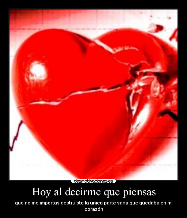Hoy al decirme que piensas - que no me importas destruiste la unica parte sana que quedaba en mi corazón