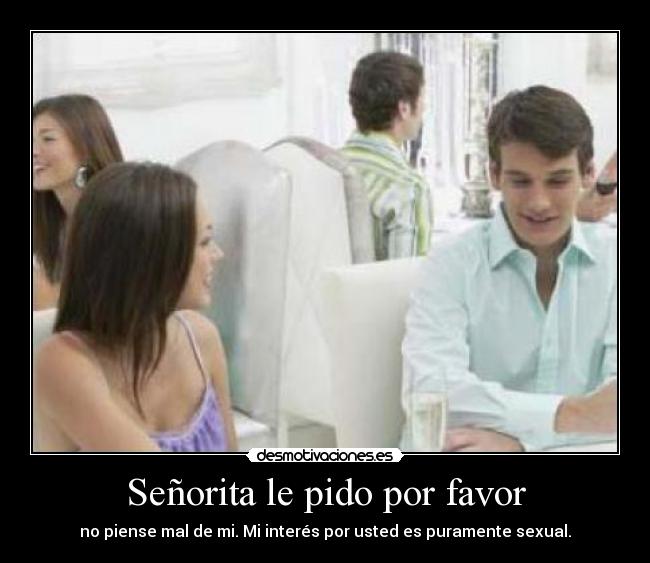 Señorita le pido por favor - no piense mal de mi. Mi interés por usted es puramente sexual.