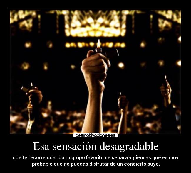 Esa sensación desagradable - que te recorre cuando tu grupo favorito se separa y piensas que es muy
probable que no puedas disfrutar de un concierto suyo.