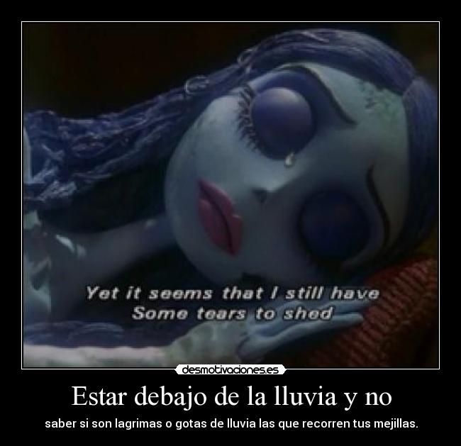 Estar debajo de la lluvia y no - saber si son lagrimas o gotas de lluvia las que recorren tus mejillas.