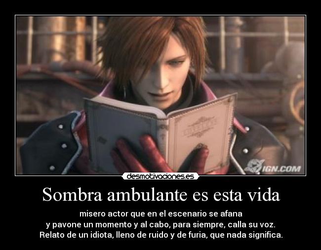 Sombra ambulante es esta vida -