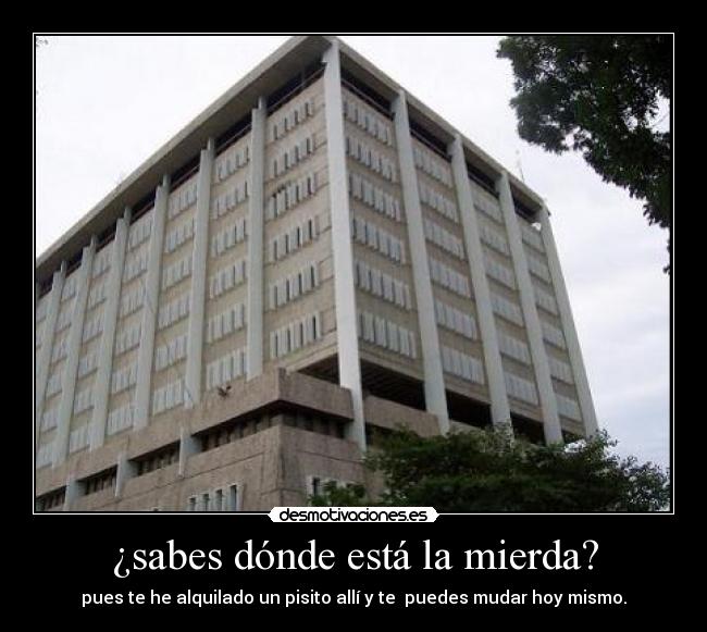 ¿sabes dónde está la mierda? - pues te he alquilado un pisito allí y te  puedes mudar hoy mismo.