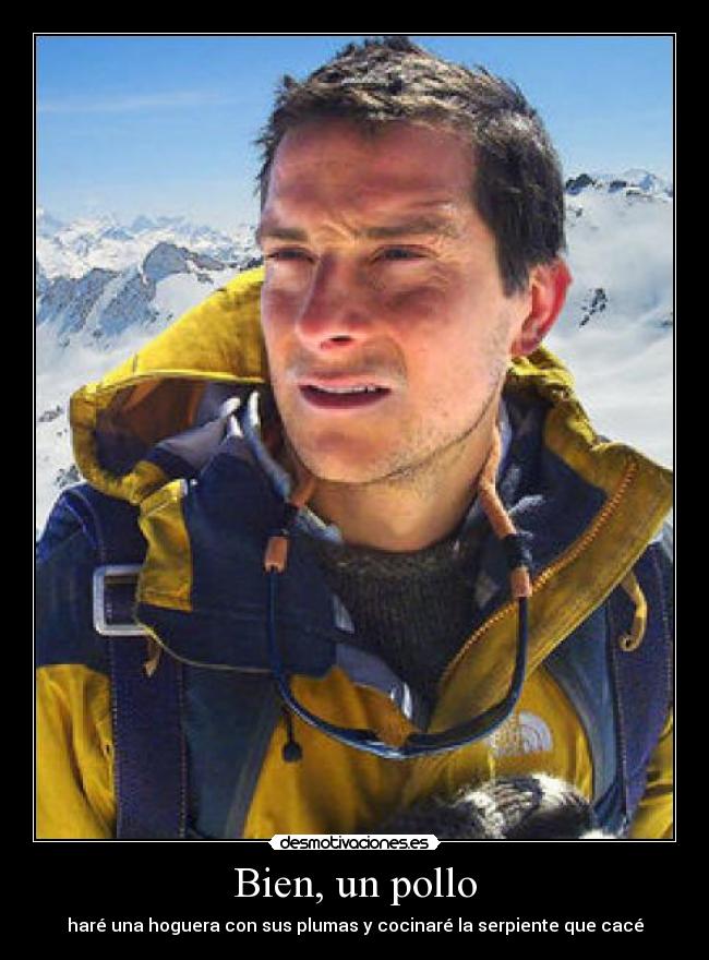 Bien, un pollo - haré una hoguera con sus plumas y cocinaré la serpiente que cacé