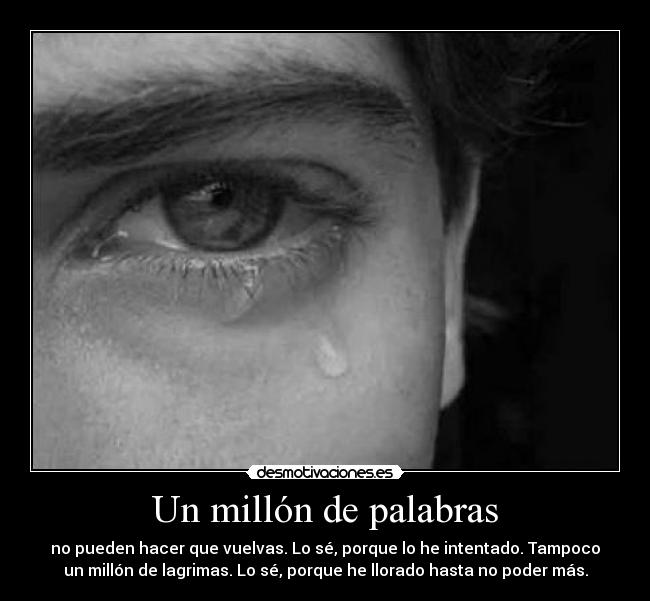 Un millón de palabras - no pueden hacer que vuelvas. Lo sé, porque lo he intentado. Tampoco
un millón de lagrimas. Lo sé, porque he llorado hasta no poder más.