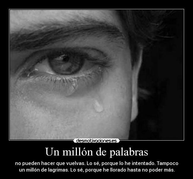 Un millón de palabras - no pueden hacer que vuelvas. Lo sé, porque lo he intentado. Tampoco
un millón de lagrimas. Lo sé, porque he llorado hasta no poder más.