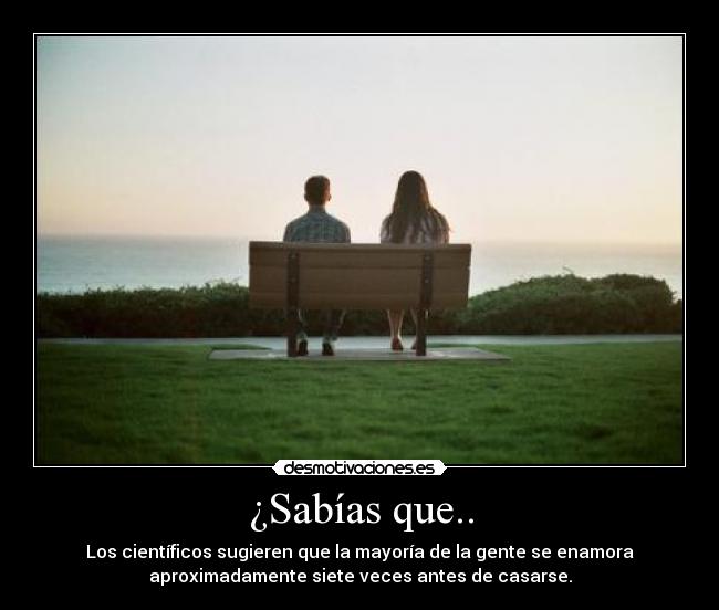 ¿Sabías que.. - Los científicos sugieren que la mayoría de la gente se enamora
aproximadamente siete veces antes de casarse.