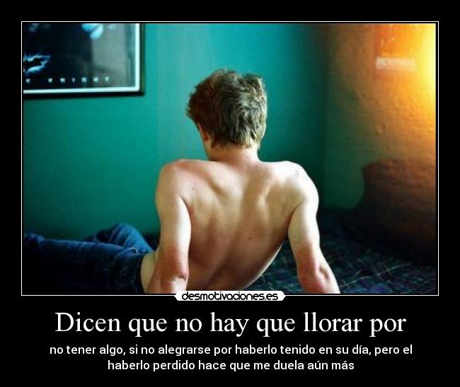 Dicen que no hay que llorar por - no tener algo, si no alegrarse por haberlo tenido en su día, pero el
haberlo perdido hace que me duela aún más