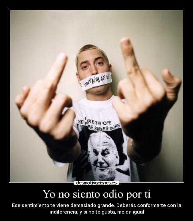 Yo no siento odio por ti - Ese sentimiento te viene demasiado grande. Deberás conformarte con la
indiferencia, y si no te gusta, me da igual