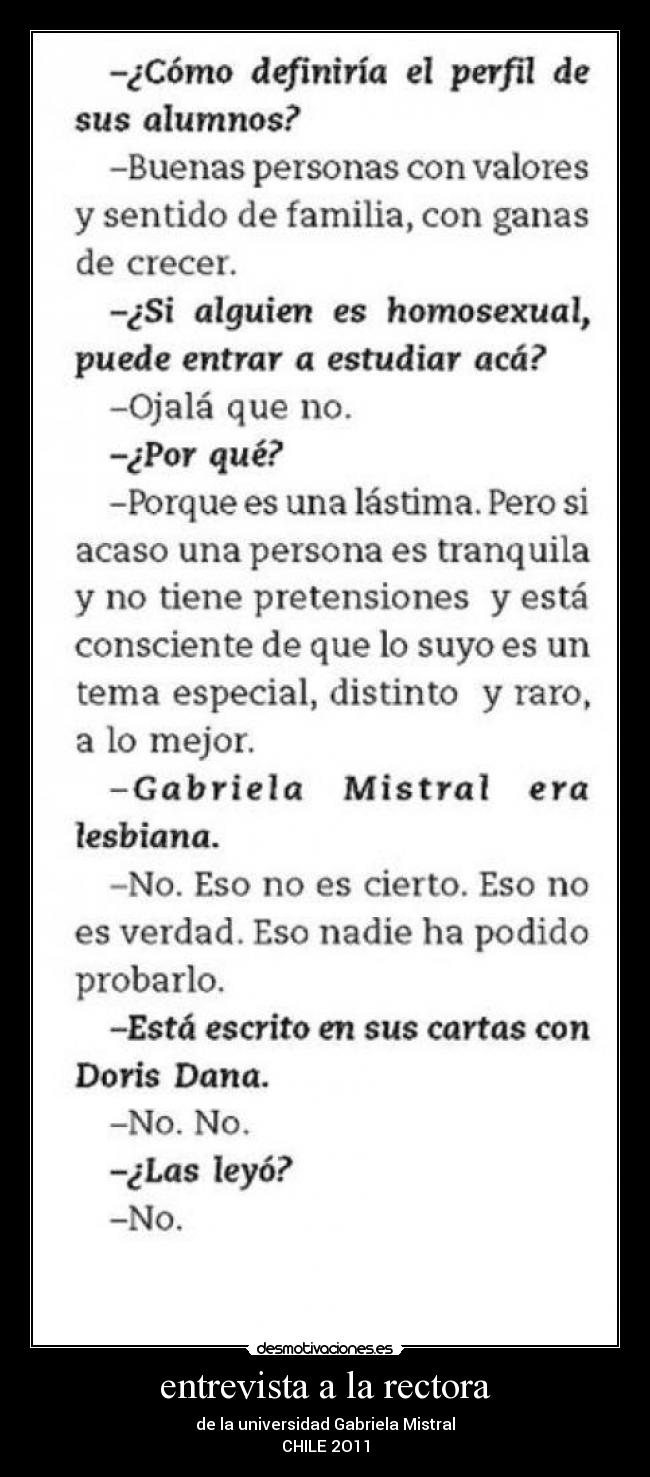 entrevista a la rectora - de la universidad Gabriela Mistral
CHILE 2O11
