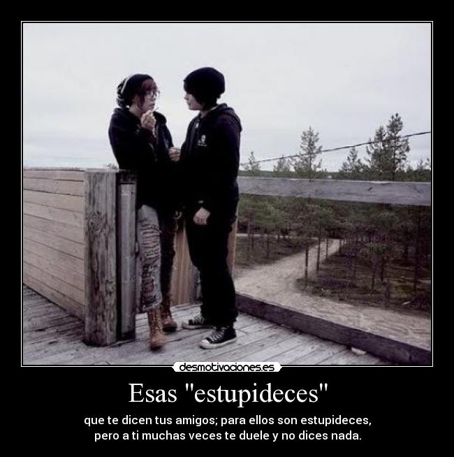 Esas estupideces - que te dicen tus amigos; para ellos son estupideces,
pero a ti muchas veces te duele y no dices nada.