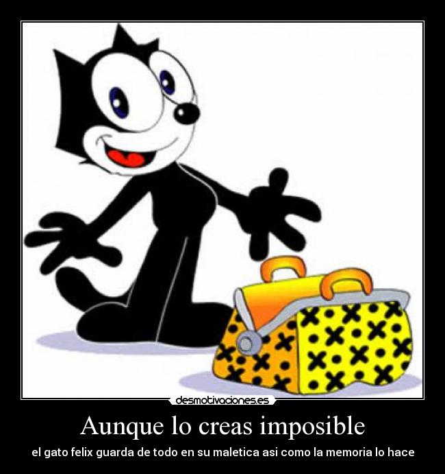 Aunque lo creas imposible - el gato felix guarda de todo en su maletica asi como la memoria lo hace
