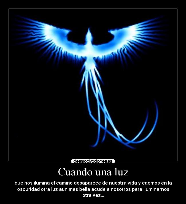 Cuando una luz - que nos ilumina el camino desaparece de nuestra vida y caemos en la
oscuridad otra luz aun mas bella acude a nosotros para iluminarnos
otra vez...