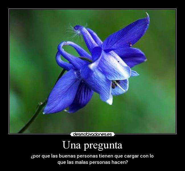 Una pregunta - ¿por que las buenas personas tienen que cargar con lo
que las malas personas hacen?