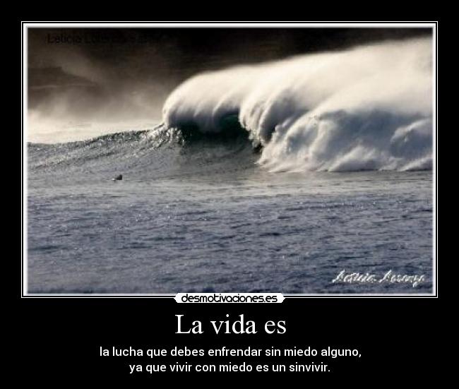 La vida es - la lucha que debes enfrendar sin miedo alguno,
ya que vivir con miedo es un sinvivir.