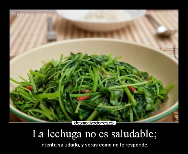 La lechuga no es saludable; - intenta saludarla, y veras como no te responde.