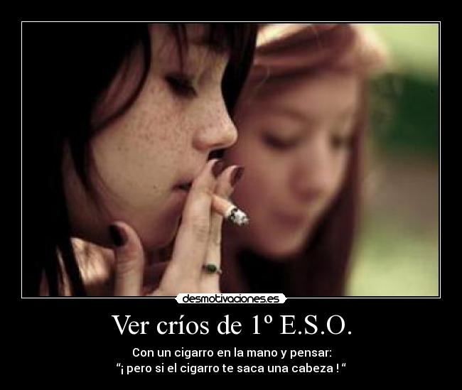 Ver críos de 1º E.S.O. - Con un cigarro en la mano y pensar:
“¡ pero si el cigarro te saca una cabeza ! “