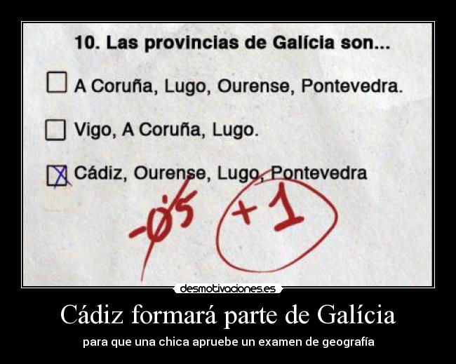 Cádiz formará parte de Galícia - para que una chica apruebe un examen de geografía