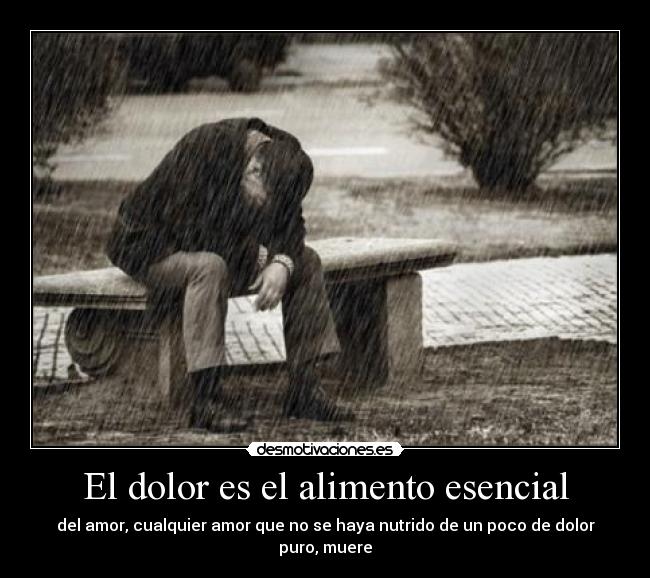 El dolor es el alimento esencial - del amor, cualquier amor que no se haya nutrido de un poco de dolor puro, muere