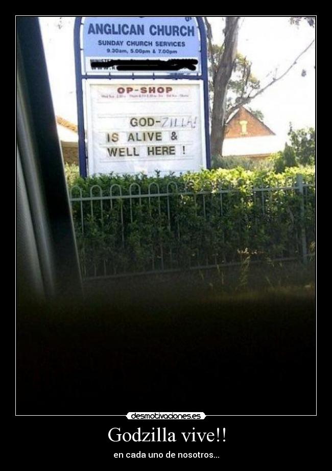 carteles iglesia dios godzilla desmotivaciones