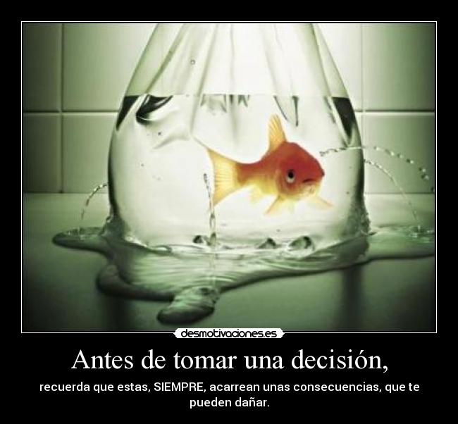 Antes de tomar una decisión, - recuerda que estas, SIEMPRE, acarrean unas consecuencias, que te pueden dañar.