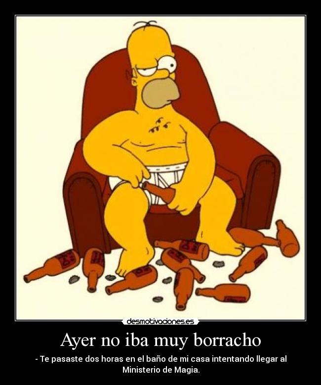 Ayer no iba muy borracho - - Te pasaste dos horas en el baño de mi casa intentando llegar al Ministerio de Magia.