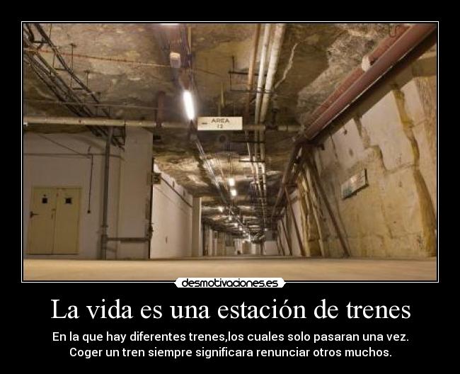 La vida es una estación de trenes - En la que hay diferentes trenes,los cuales solo pasaran una vez.
Coger un tren siempre significara renunciar otros muchos.