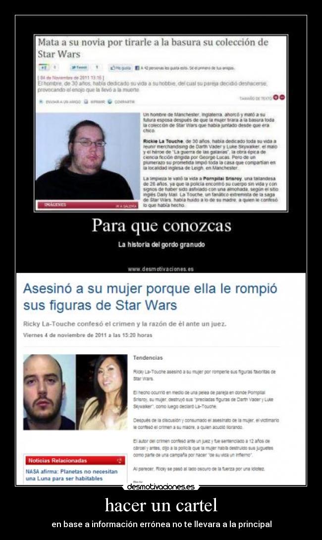 hacer un cartel - en base a información errónea no te llevara a la principal