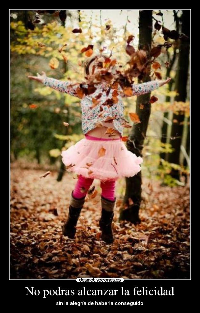 No podras alcanzar la felicidad - sin la alegría de haberla conseguido.