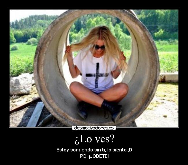 ¿Lo ves? - Estoy sonriendo sin ti, lo siento ;D
PD: ¡JODETE!