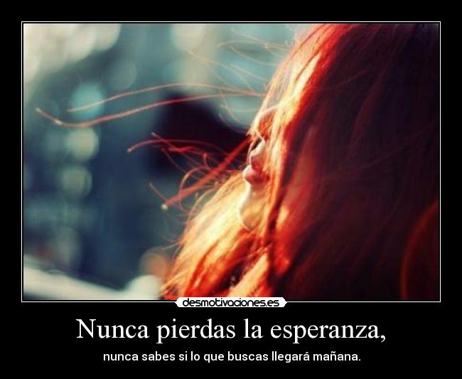 Nunca pierdas la esperanza, - nunca sabes si lo que buscas llegará mañana.