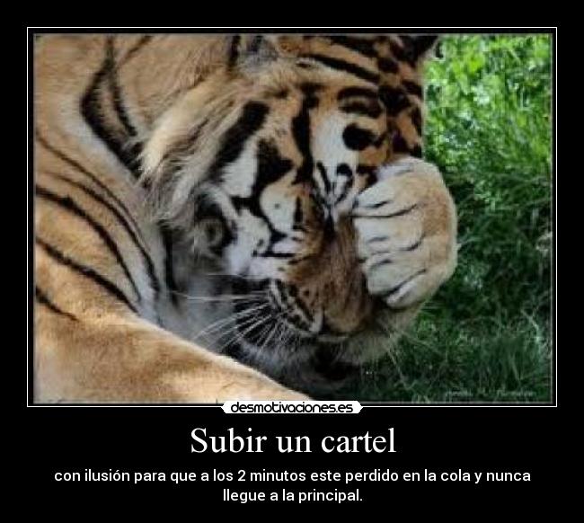 Subir un cartel - con ilusión para que a los 2 minutos este perdido en la cola y nunca
llegue a la principal.