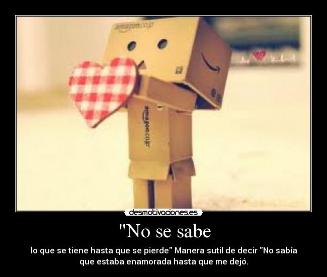 No se sabe - lo que se tiene hasta que se pierde Manera sutil de decir No sabía
que estaba enamorada hasta que me dejó.