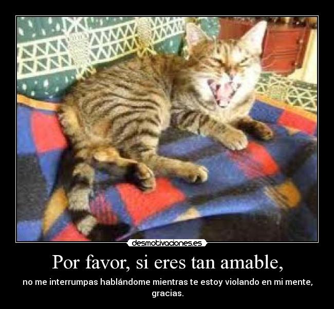 Por favor, si eres tan amable, - no me interrumpas hablándome mientras te estoy violando en mi mente, gracias.