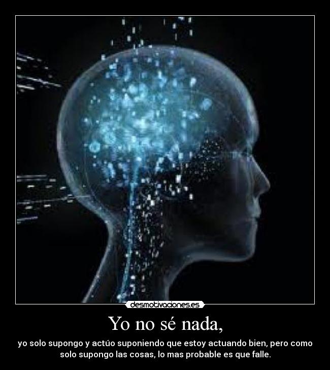 Yo no sé nada, - yo solo supongo y actúo suponiendo que estoy actuando bien, pero como
solo supongo las cosas, lo mas probable es que falle.